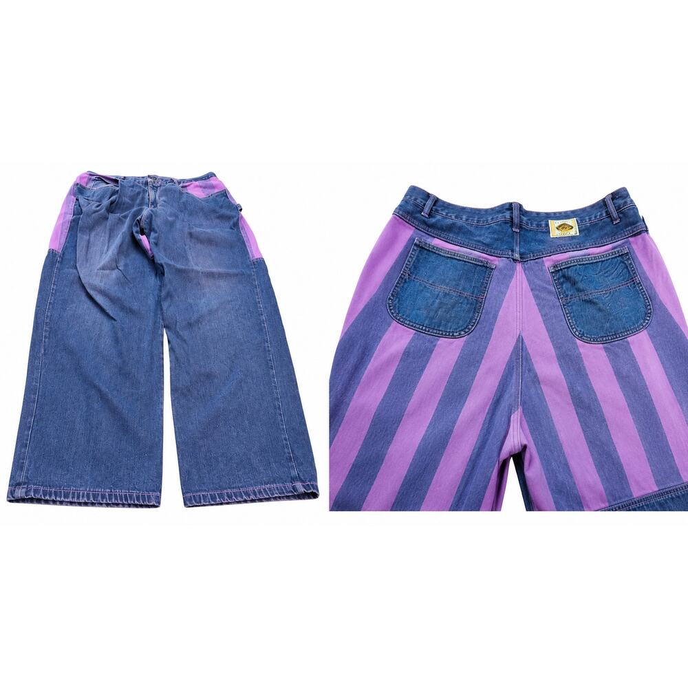 Vintage L.A. Gate Jeans USA Purple Stripe Wide Leg Baggy Denim 42 Y2K